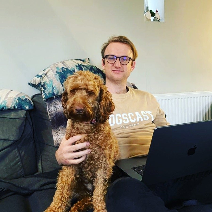 Joel working from the sofa